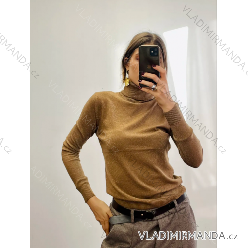 Sveter úpletový s rolákom dlhý rukáv dámsky (S/M ONE SIZE) TALIANSKA MÓDA IMPDY23ATTIC0015