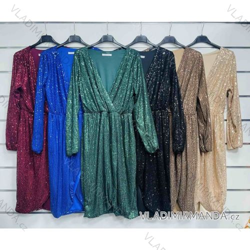 Šaty trblietavé s flitrami elegantný dlhý rukáv dámske (S/M ONE SIZE) TALIANSKA MÓDA IMWMY234652