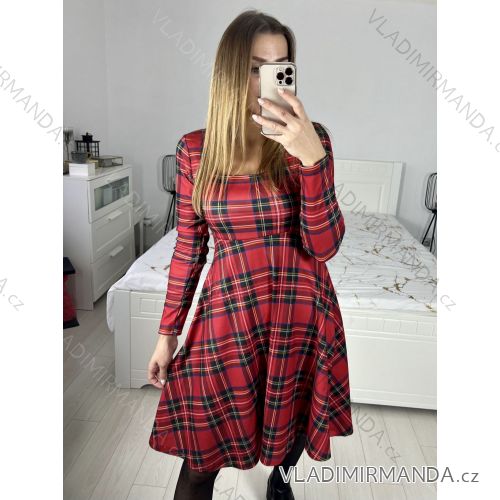 Šaty elegantný vianočný dlhý rukáv dámske (S/M ONE SIZE) TALIANSKA MÓDA IMM23M19398/DUR červená S/M