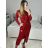 Šaty elegantné flitrové dlhý rukáv dámske (S/M ONE SIZE) TALIANSKA MóDA IMM23M5114/DU S/M červená