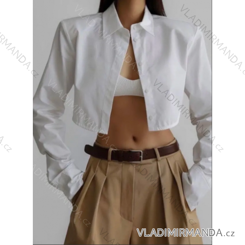 Top croptop košeľový dlhý rukáv dámsky (S/M ONE SIZE) TALIANSKA MÓDA IMPLP2326007070