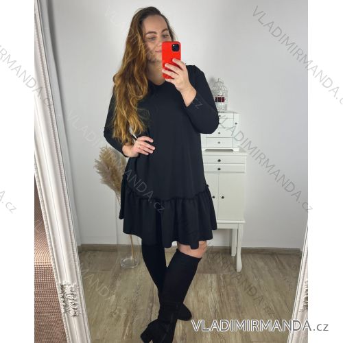Šaty elegantný dlhý rukáv dámske nadrozmer (3XL/4XL ONE SIZE) TALIANSKA MÓDA IMWQ23202/DUR čierna 3XL / 4XL