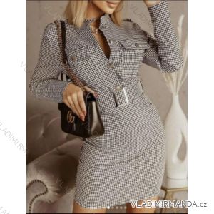 Šaty košeľové s opaskom dlhý rukáv dámske (S/M ONE SIZE) TALIANSKA MODA IMHMS23066
