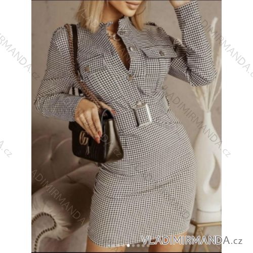Šaty košeľové s opaskom dlhý rukáv dámske (S/M ONE SIZE) TALIANSKA MODA IMHMS23066