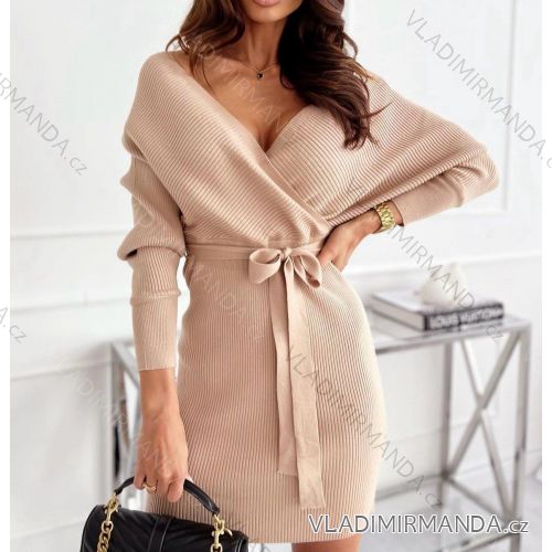 Šaty elegantné úpletové dlhý rukáv dámske (S/M ONE SIZE) TALIANSKA MÓDA IMWAE234725
