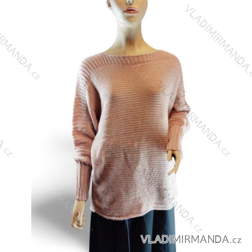 Sveter pletený oversize dlhý rukáv dámsky nadrozmer (XL/2XL ONE SIZE) TURECKÁ MODA TME24001/DR XL/2XL ružová