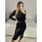Šaty spoločenské trblietavé dlhý rukáv dámske (S/M ONE SIZE) TALIANSKA MODA IMM23M6295/DU S/M zlatá