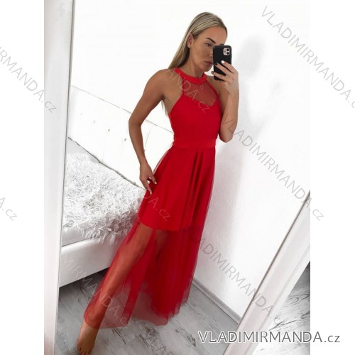 Šaty spoločenské dlhé bez rukávu dámske (S/M ONE SIZE) TALIANSKA MÓDA IM3236286/DU Farba   červená veľkosť   S/M