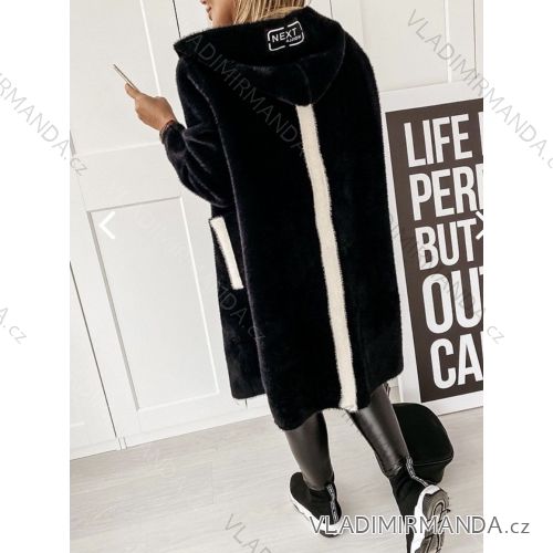 Kabát alpaka s kapucňou dlhý rukáv dámsky (S/M ONE SIZE) TALIANSKA MÓDA IMWAK24024