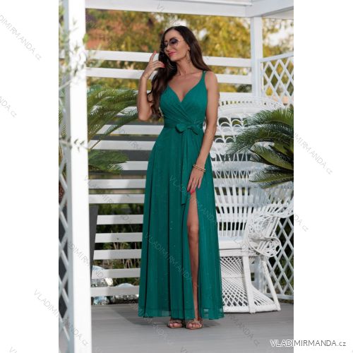 Šaty dlhé spoločenské trblietavé na ramienka dámske (32-42) POLSKÁ MÓDA PMLEL24JASMIN6 zelená 42