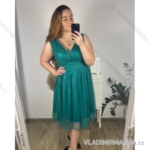 Šaty spoločenské bez rukávu dámske (L/XL ONE SIZE) TALIANSKA MóDA IMC23491/DU tyrkysová