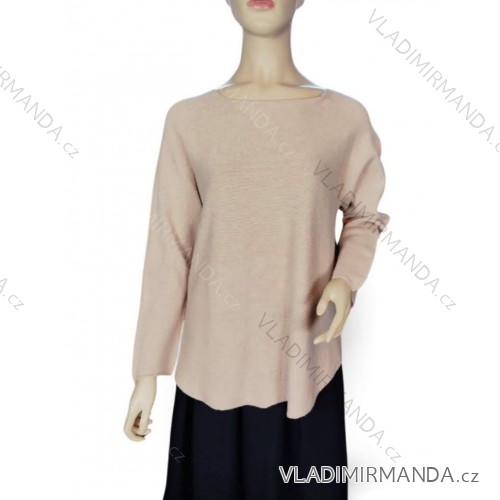 Sveter oversize úpletový dlhý rukáv dámsky (S/M ONE SIZE) TALIANSKA MóDA IMC23390/DR S/M svetlo béžová