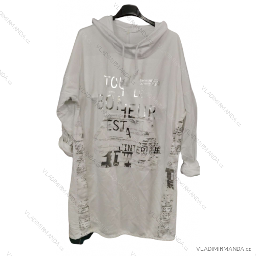Šaty mikinové s kapucňou dlhý rukáv dámske (L/XL/2XL ONE SIZE) TALIANSKA MODA IMB23204/DR XL/2XL biela