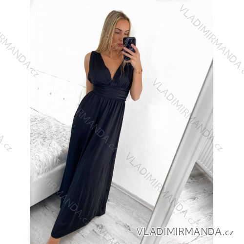 Šaty spoločenské dlhé bez rukávu dámske (S/M ONE SIZE) TALIANSKA MÓDA IMS24FIONA/DUR - Farba   čierna - veľkosť   S/M