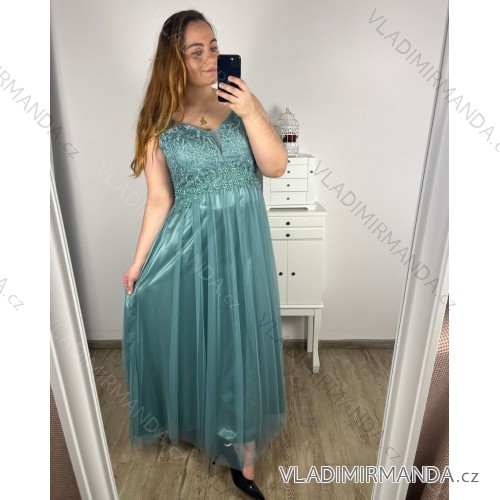 Šaty dlhé spoločenské na ramienka dámske nadrozměr  (L/XL/2XL ONE SIZE) TALIANSKA MÓDA IMPSH23L676/DUR mintová XL/2XL
