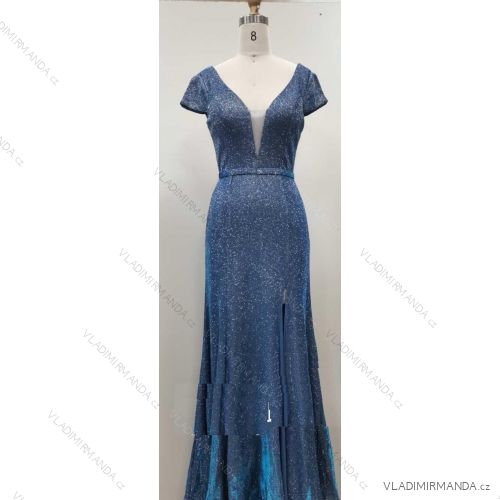 Šaty dlhé spoločenské trblietavé krátky rukáv dámske (M-3XL) TALIANSKA MóDA IMHMS24182