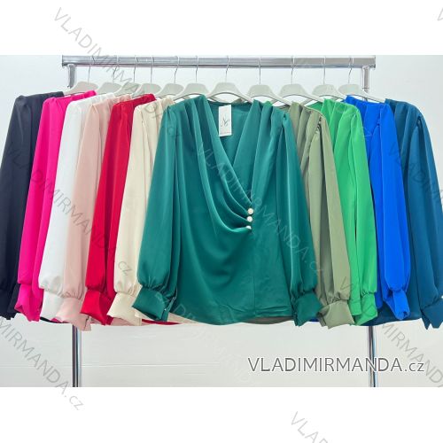 Blúzka saténová dlhý rukáv dámska nadrozmer (L/XL ONE SIZE) TALIANSKA MÓDA IM424032