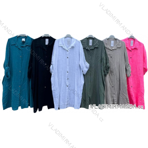 Šaty košeľové 3/4 dlhý rukáv dámske nadrozmer (XL/2XL ONE SIZE) TALIANSKA MÓDA IMD24013