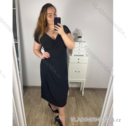 Šaty elegantní krátký rukáv  dámske nadrozměr (40-42-44-46-48-50) TALIANSKA MÓDA IMFF241203/DUR -   čierna
 -   50