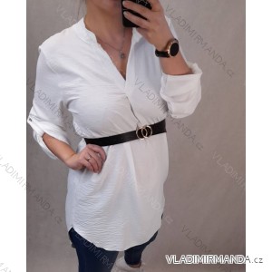 Tunika predĺžená košeľová s opaskom dlhý rukáv dámska nadrozmer (2XL/3XL ONE SIZE) TALIANSKA MÓDA IMD212156/DUR