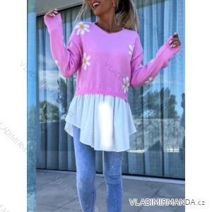Sveter pletený s košeľou dlhý rukáv dámsky (S/M ONE SIZE) TALIANSKA MÓDA IMWCH24001