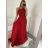 Šaty elegantné spoločenské dlhé na ramienka dámske (S/M ONE SIZE) TALIANSKA MóDA IMM2218806/DU -   červená -   S / M