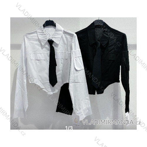 Croptop košeľový dlhý rukáv dámsky (S/M ONE SIZE) TALIANSKA MÓDA IMPMD2431556