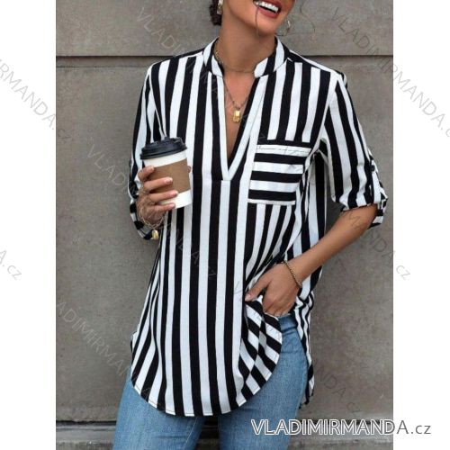 Košeľa blúzka dlhý rukáv dámska prúžok (S/M ONE SIZE) TALIANSKA MÓDA IMM24M37026