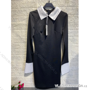 Šaty elegantné s golierom dlhý rukáv dámske (S/M ONE SIZE) TALIANSKA MÓDA IMPGM246765