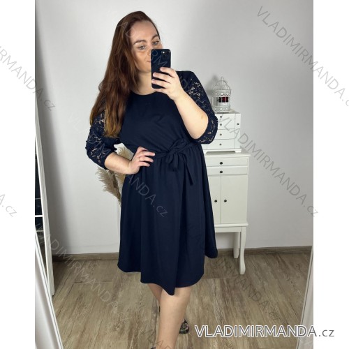 Šaty elegantní dlouhý  rukáv dámske nadrozmer (2XL/3XL ONE SIZE) TALIANSKA MóDA IM424LOVE/DUR -   tmavo modrá -   2XL/3XL