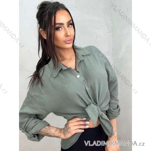Košeľa mušelínová dlhý rukáv dámska (S/M/L ONE SIZE) TALIANSKA MÓDA IMWKK24050