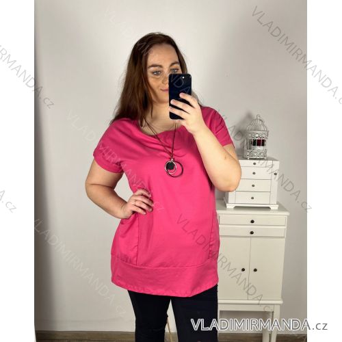 Tunika oversize krátký rukáv s přívěskem nadrozměr (3X/4XL ONE SIZE) ITALSKÁ MÓDA IMC23146