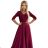 309-9 AMBER elegantné dlhé maxi šaty s čipkovým výstrihom - vínové NMC-309-9/DU vínová M