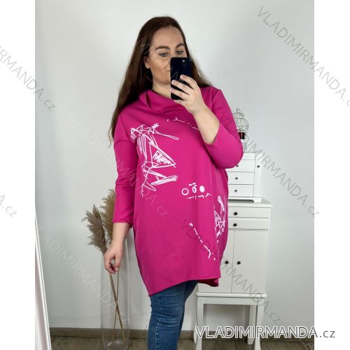 Šaty mikinové dlhý rukáv dámske nadrozmer (L/XL/2XL ONE SIZE) TALIANSKA MÓDA IMPLI2437780/DR XL/2XL tmavo ružová