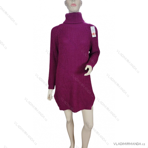 Šaty pletené teplé s rolákem dlouhý rukáv dámské (S/M ONE SIZE) ITALSKÁ MODA IMM23M5205/DR -   fialová -   S / M