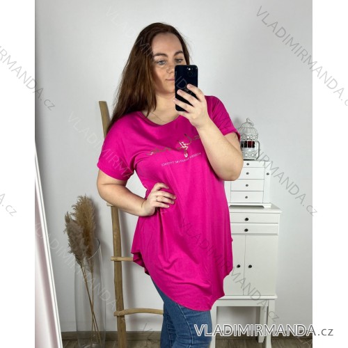 Tunika predĺžená krátky rukáv dámska nadrozmer (3XL/4XL/5XL ONE SIZE) TALIANSKA MóDA IM424030/DR 3XL / 4XL tmavo ružová