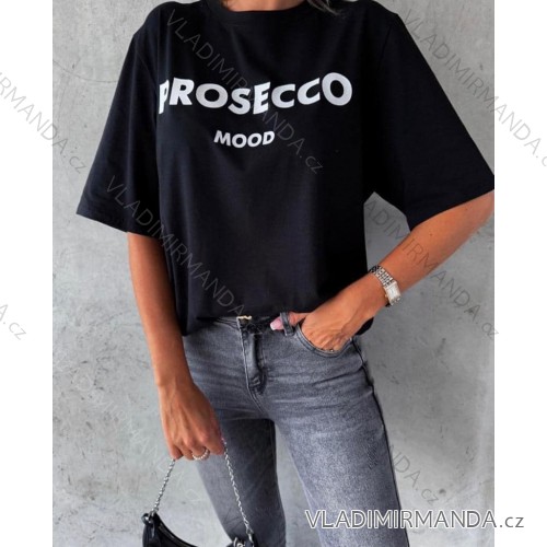 Tričko krátky rukáv dámske (S/M/L ONE SIZE) TALIANSKA MóDA IMD24007/DR M / L čierna