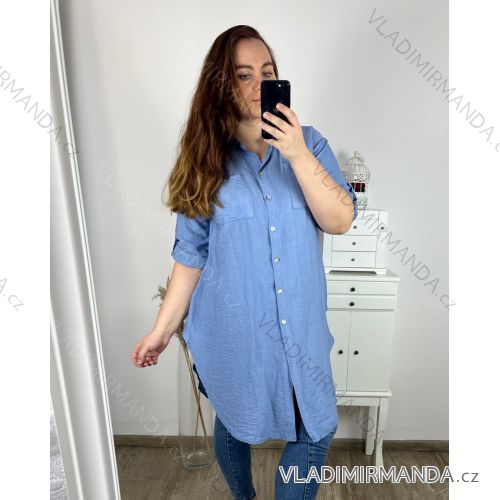 Košeľa predĺžená dlhý rukáv dámska nadrozmer (XL/2XL/3XL ONE SIZE) TALIANSKA MÓDA IMC24BELLA/DR XL/2XL modrá tm.