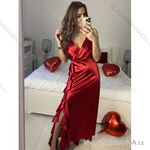 Šaty dlhé elegantné na ramínka dámske (S/M ONE SIZE) TALIANSKA MÓDA IM423SIERA/DU -   modrá petrolejová -   S / M