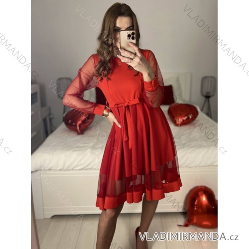 Šaty  spoločenské  dlouhý rukáv dámske (S/M ONE SIZE) TALIANSKA MODA IM323LUSY/DU S / M červená