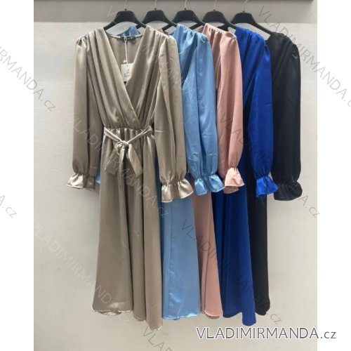 Šaty dlhé saténové dlhý rukáv dámske (S/M ONE SIZE) TALIANSKA MÓDA IMPDY24MDUE22565