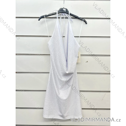 Šaty krátke trblietavé na ramienka dámske (S/M ONE SIZE) TALIANSKA MÓDA IMPSH2492014 biela S / M