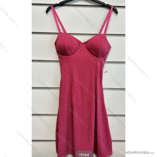 Šaty elegantné spoločenské na ramienka dámske (S/M ONE SIZE) TALIANSKA MÓDA IMPSH2413154 růžová malinová S / M