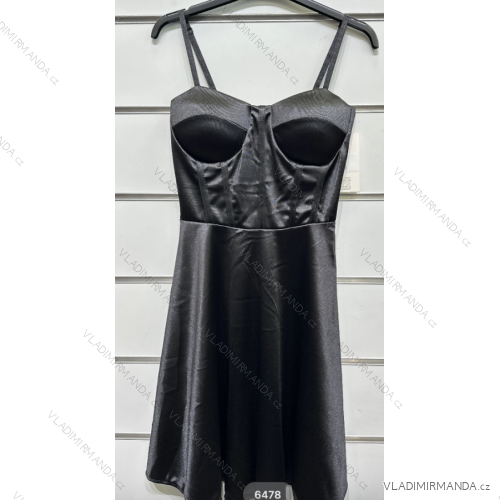 Šaty elegantné na ramienka dámske (S/M ONE SIZE) TALIANSKA MÓDA IMPSH246478 čierna S / M