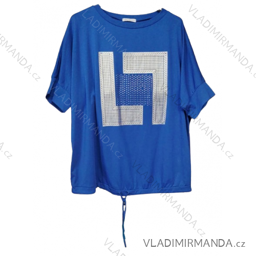 Tunika zaväzovaním krátky rukáv dámska nadrozmer (2XL/3XL ONE SIZE) TALIANSKA MÓDA IMD224361/DR - modrá královská - 2LX/3XL