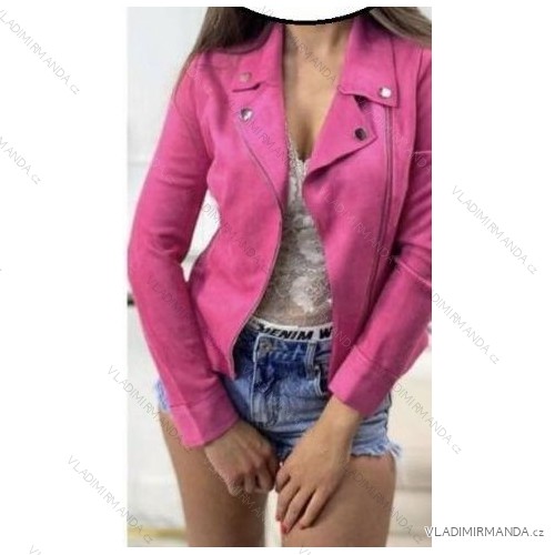 Bunda koženková dlhý rukáv dámska nadrozmer (46-54) TALIANSKA MÓDA IMWM231147/DUR -   tmavo ružová
 -   48