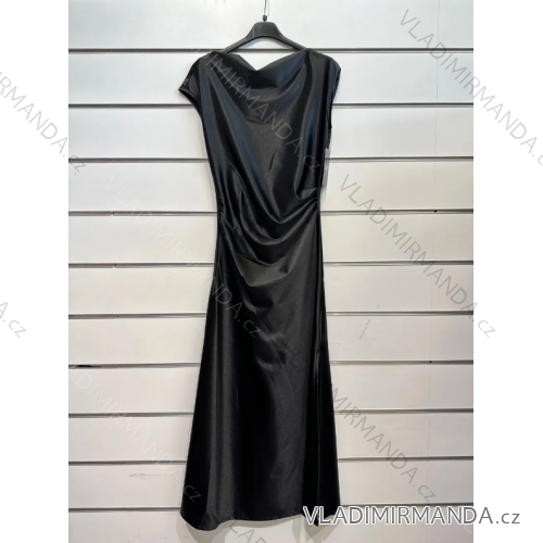 Šaty dlhé spoločenské krátky rukáv dámske (S/M ONE SIZE) TALIANSKA MÓDA IMPSH2431290 Čierna S/M