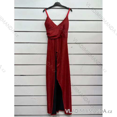 Šaty dlhé spoločenské trblietavé na ramienka dámske (S/M ONE SIZE) TALIANSKA MÓDA IMPSH246567 červená S/M