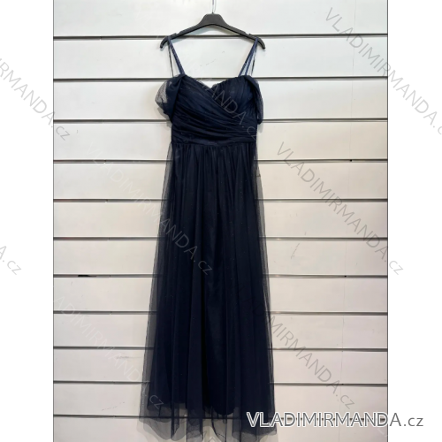 Šaty dlhé spoločenské na ramienka dámske (S/M ONE SIZE) TALIANSKA MÓDA IMPSH24L681 tmavo modrá S/M