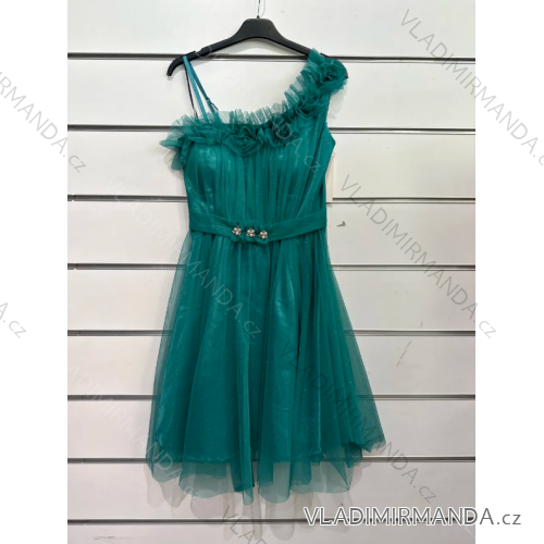 Šaty krátke spoločenské na ramienka dámske (S/M ONE SIZE) TALIANSKA MÓDA IMPSH24C630 zelená S/M